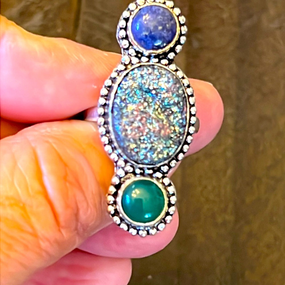 Druzy 925 triple stone Ring size 9